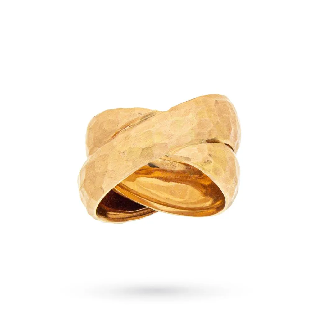 Anello fascia incrociata oro rosa 18kt martellato