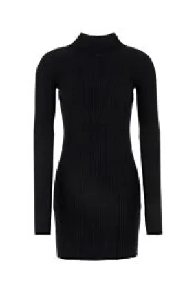 Black cotton blend mini dress    