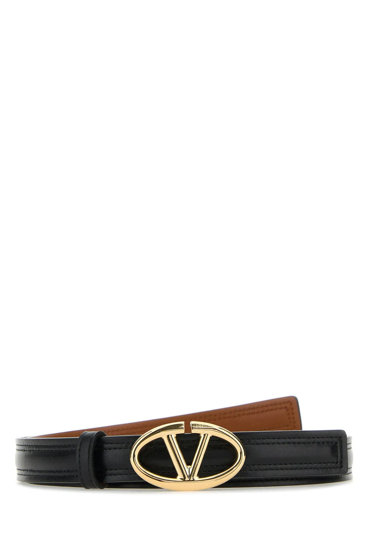 Black leather reversible VLogo belt    