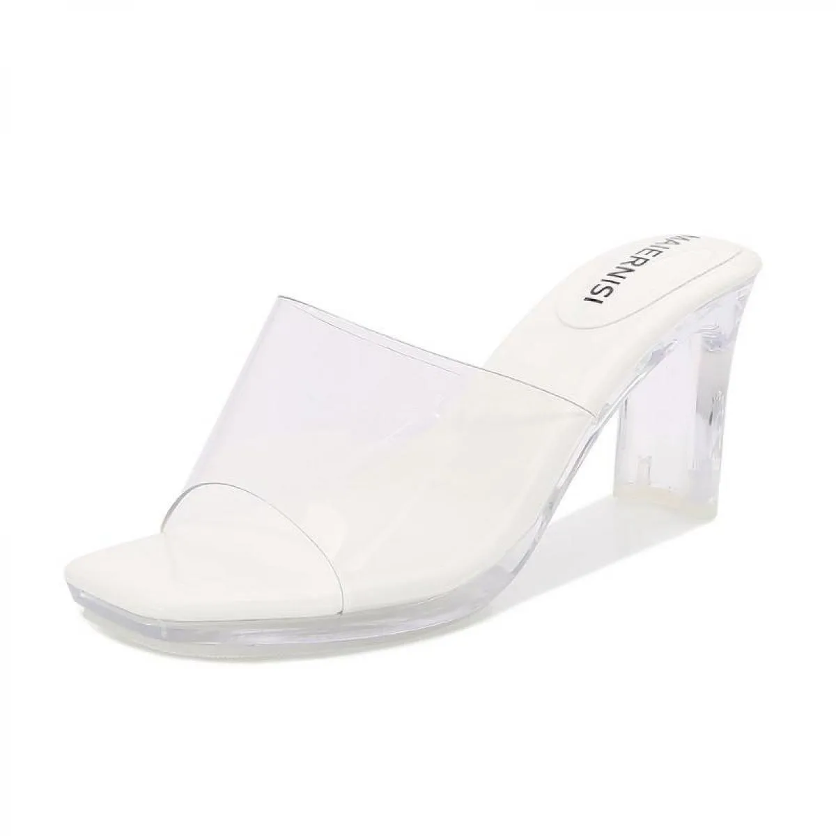 Estate Donna Décolleté Sandali Pantofole in PVC Punta aperta Tacchi alti Donna Scivoli trasparenti Scarpe Pantofola femminile co