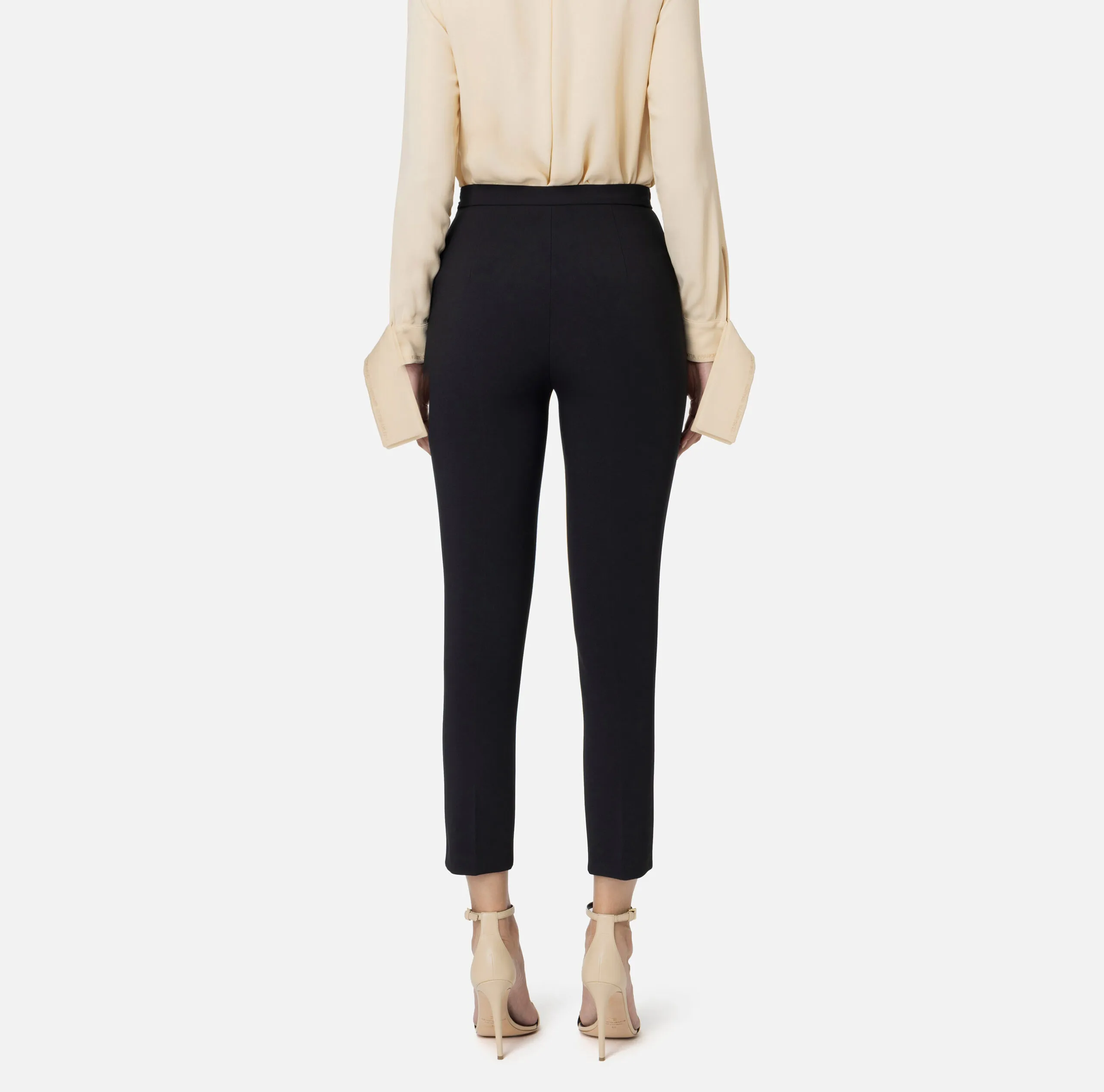 PANTALONE DRITTO IN CREPE STRETCH CON RIVETTO LOGO ELISABETTA FRANCHI
