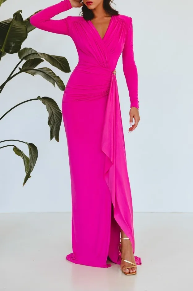   Rhea Costa     Rhea Costa Kadija Long Fuchsia Jersey Dress    