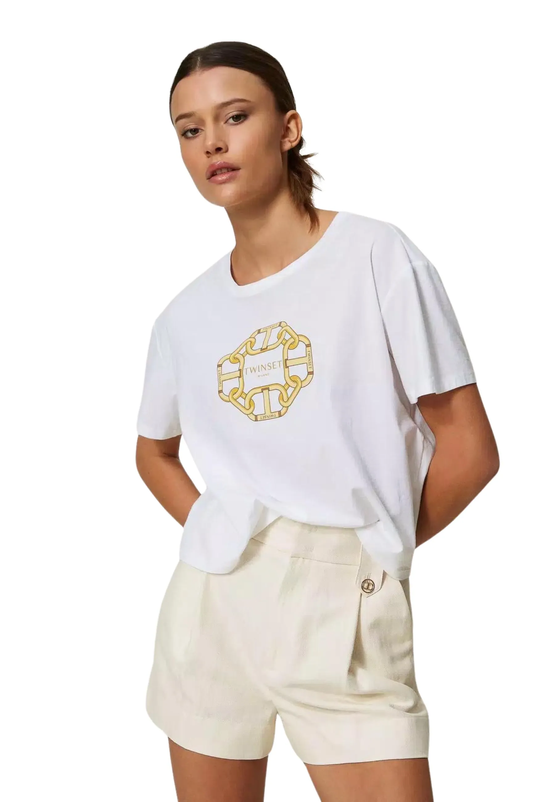 T-shirt con stampa catene e Oval T